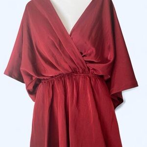 Red satin texture wrap dress with Elastic waist S Lyaner